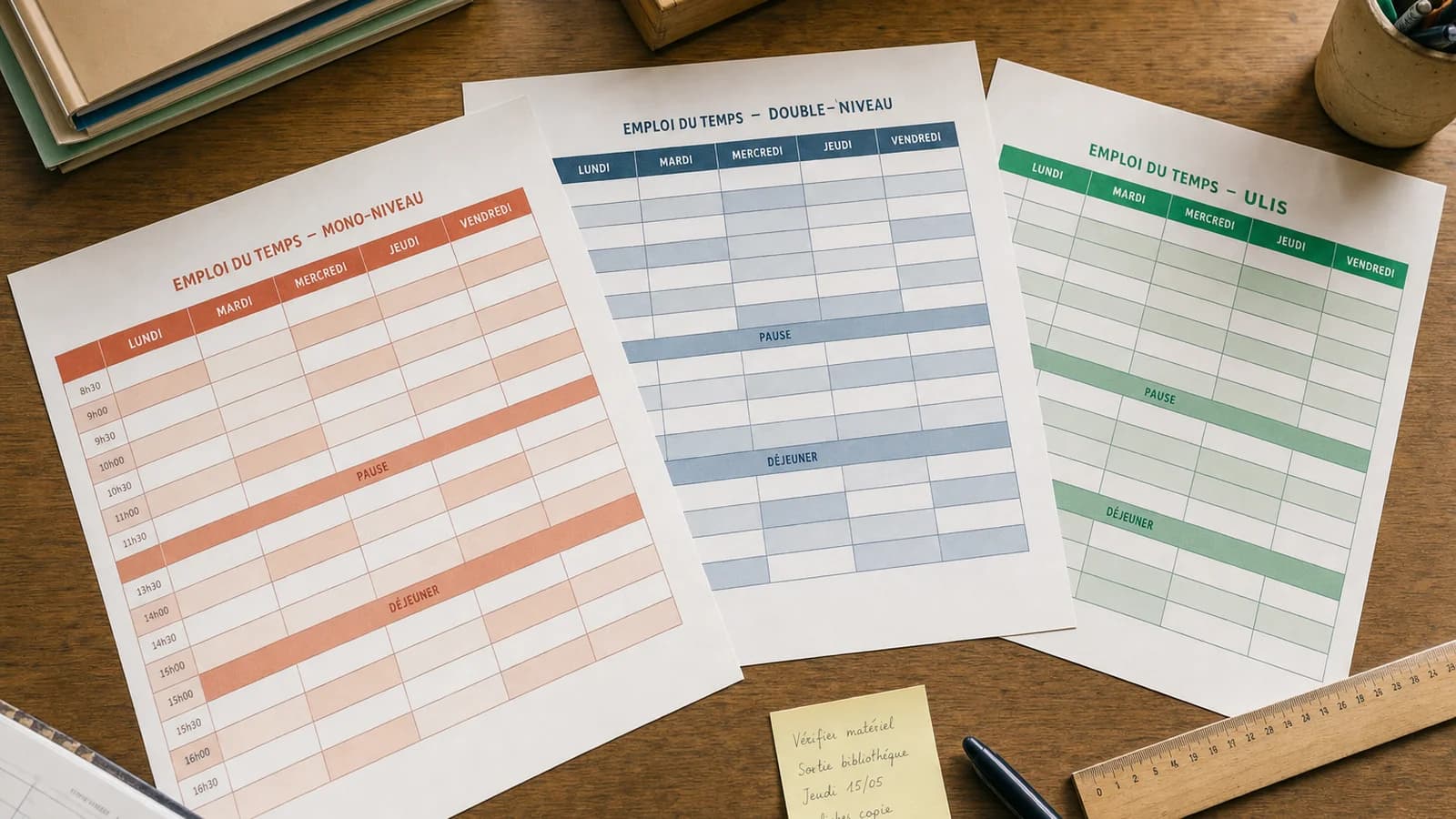 3 emplois du temps complets CP-CM2 - Word et PDF, volumes officiels - couverture
