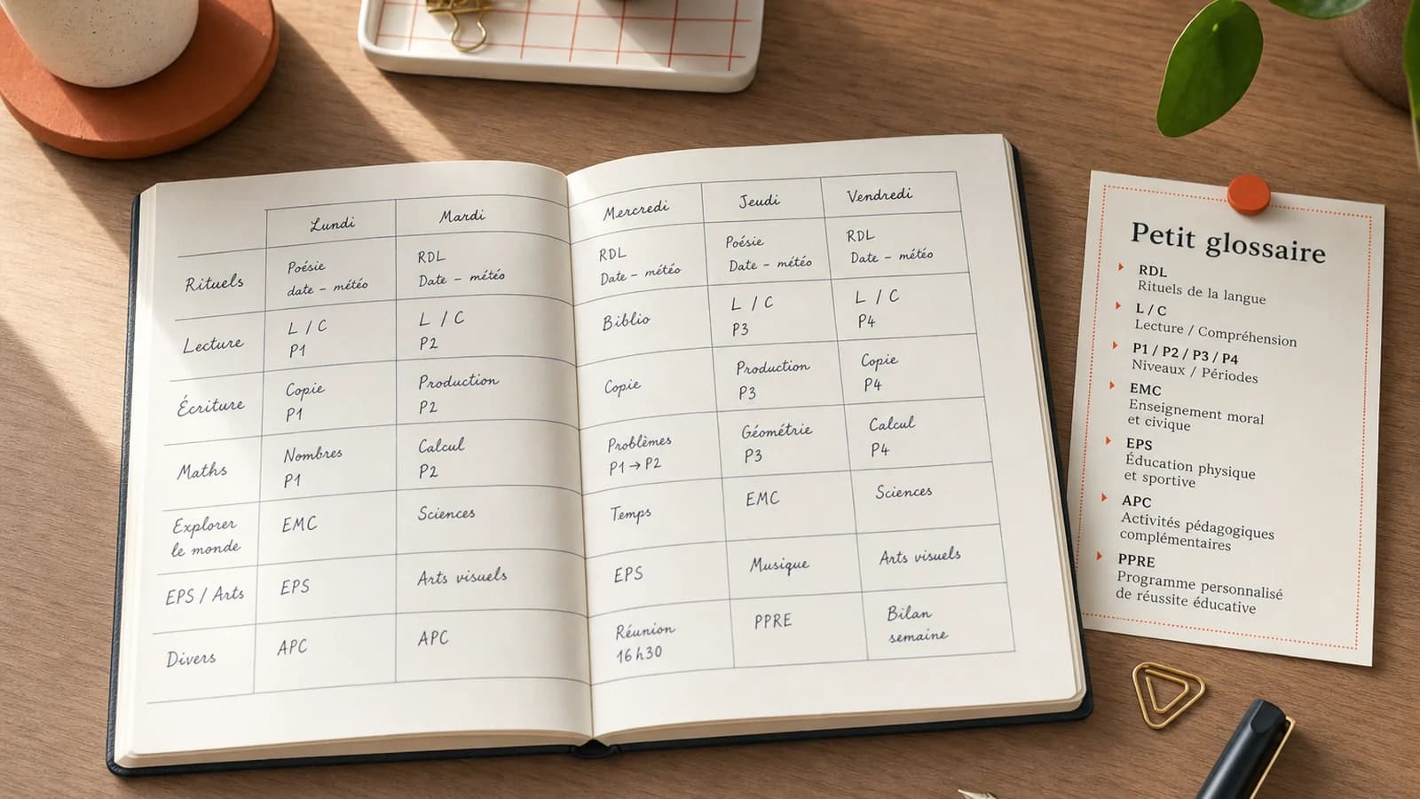 Cahier journal hebdo + 50 abréviations qui font gagner 1 h/semaine - couverture