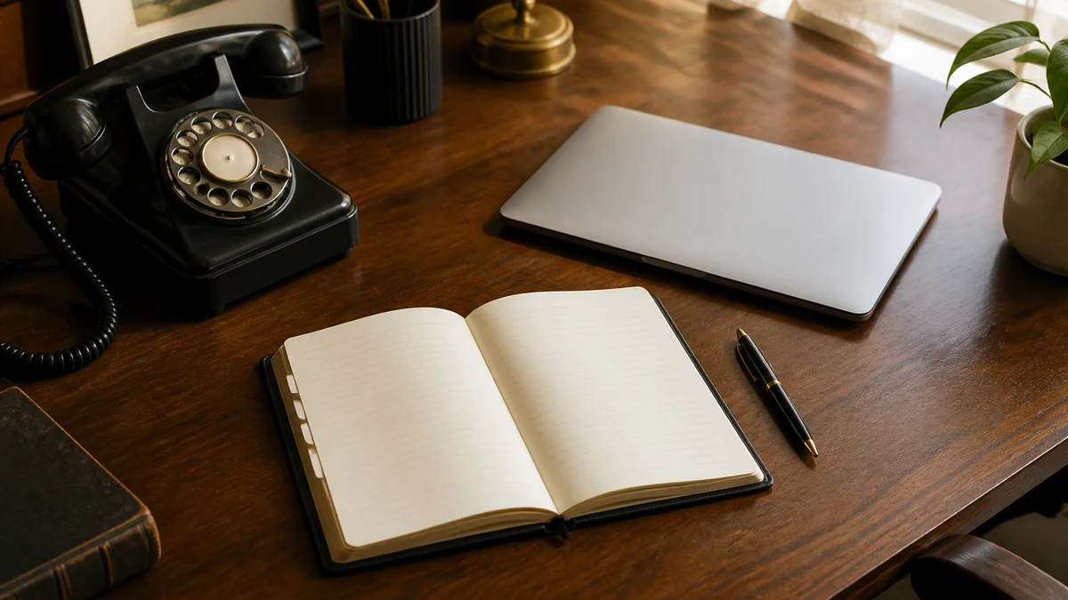 Bureau avec un téléphone et un carnet de contacts pour joindre les services de l'éducation nationale